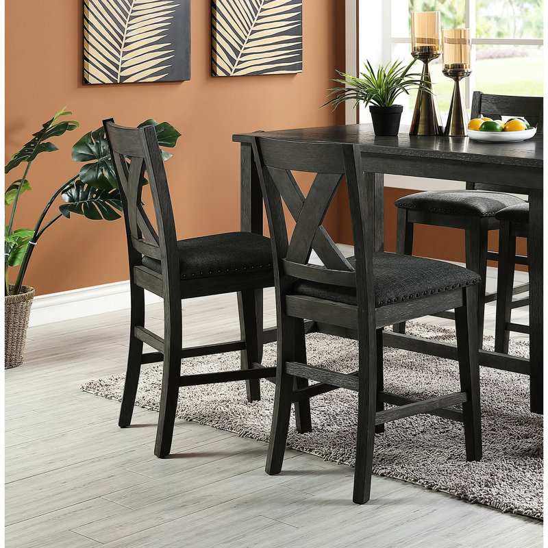 Chaises à hauteur de comptoir pour la salle à manger, finition grise, dossier en X, siège à coussin moelleux, 2 salles à manger modernes, 2 avec dossier et siège souple, fabrication en bois massif