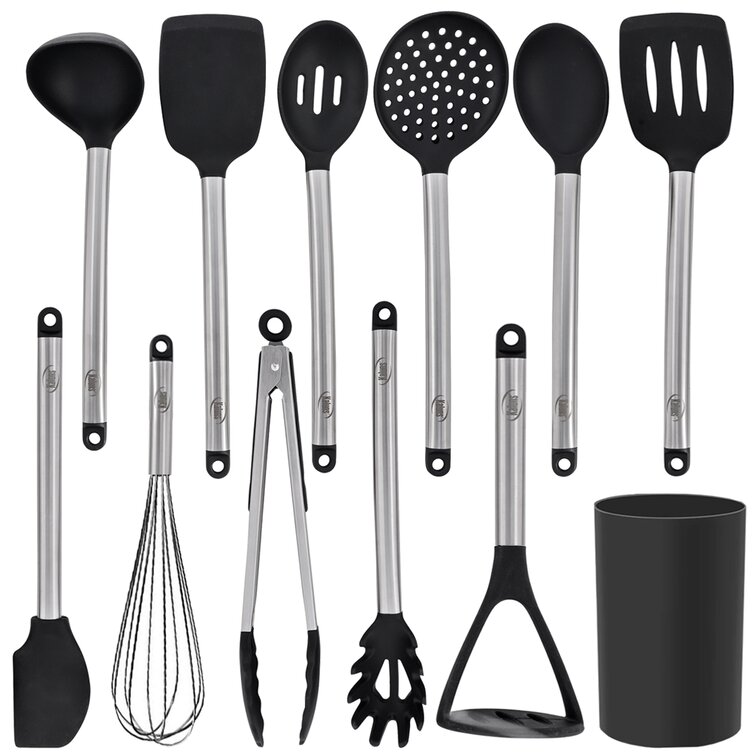 Kaluns Cooking Utensils, 10 Nylon Stainless Steel Kitchen Supplies Non Stick and Heat Resistant Cookware Set New Chef's Gadget Tools