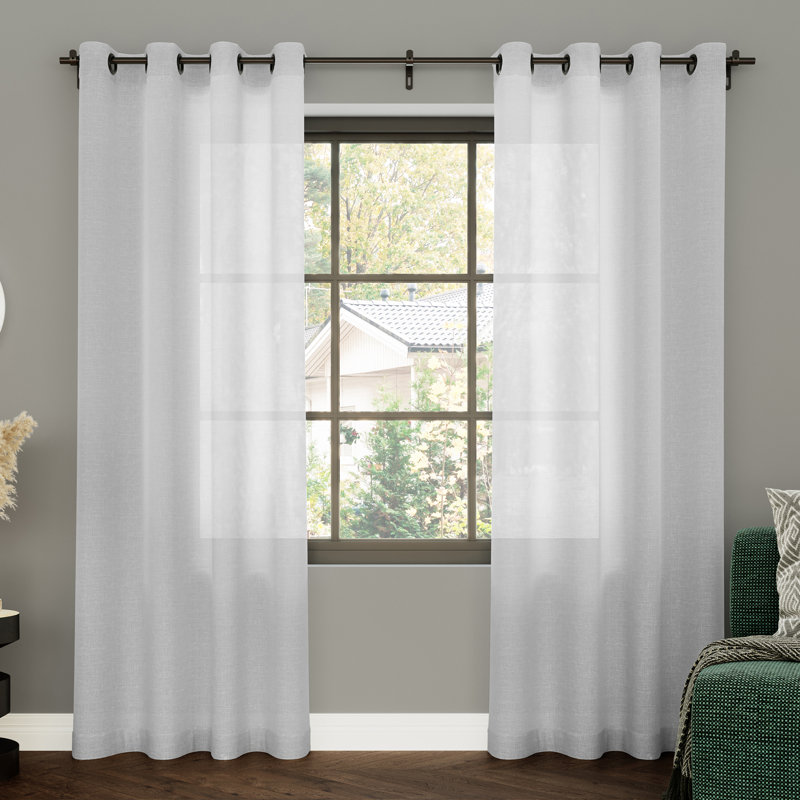 Yitzi Slub Textured Linen Blend Semi-Sheer Grommet Curtain Panel, White, 52" W x 84" L