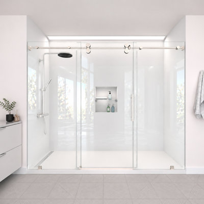 RadianceX 92"–96"W × 76"H Frameless Single Sliding Shower Door in Brushed Nickel with 3/8" Clear Glass