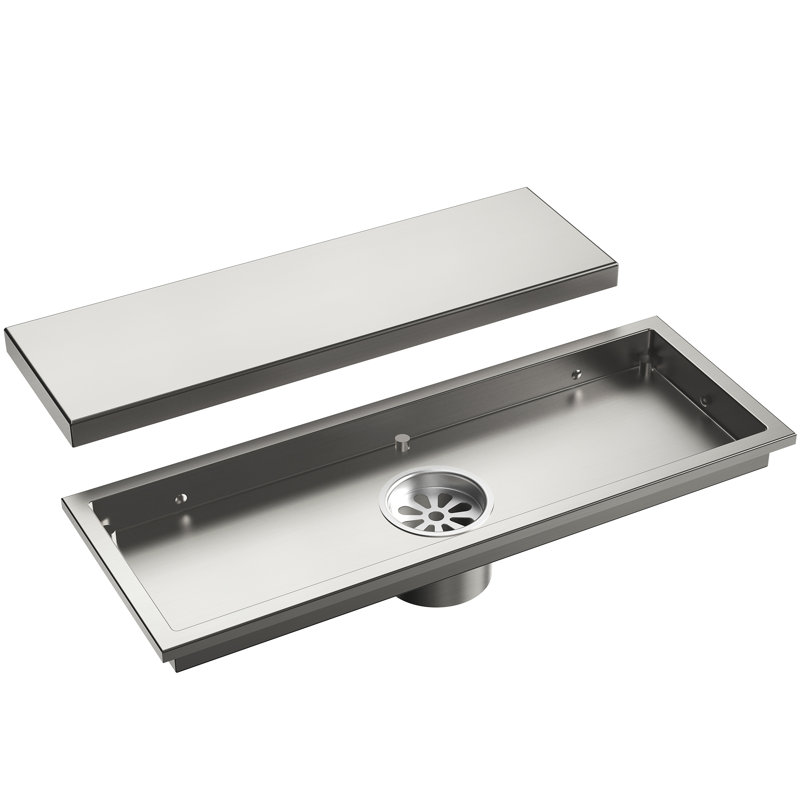 12" W Linear Grid Shower Drain, Brushed Nickel