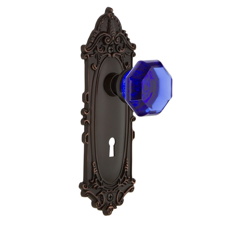 Plaque victorienne avec trou de serrure décoratif et bouton de porte Waldorf Cobalt, Bronze intemporel