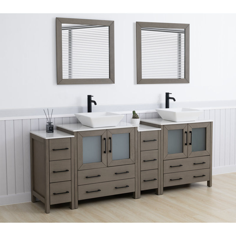  Modern 84" Double Bathroom Vanity Set with Mirror, Dark Gray