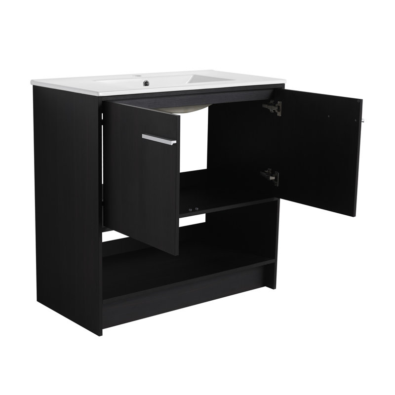 Meuble-lavabo 36 po avec lavabo en céramique, 2 portes à fermeture douce, meuble-lavabo autoportant, contreplaqué, 36"