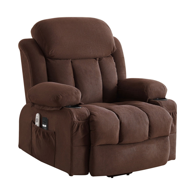 Fauteuil inclinable électrique Power Lift avec chaleur et massage en tissu avec poche latérale, port de charge USB, télécommande