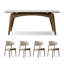 Ensemble de table de salle à manger 4 personnes blanc + brun noyer fritté rectangulaire + bois massif-1780871370