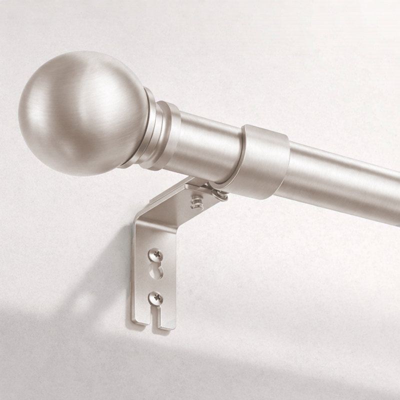 Premium-Quality Adjustable Plain Metal Curtain Rod for Heavy Room Darkening Panels (with Finials), 70cm - 120cm, Chrome