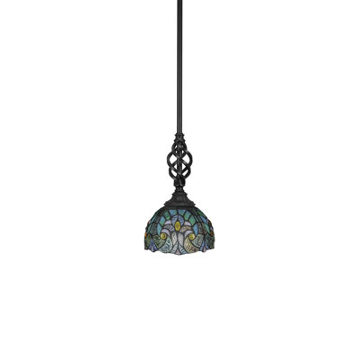 Mini-luminaire suspendu suspendu Elegté, fini noir mat avec verre d'art cyprès turquoise de 7 po