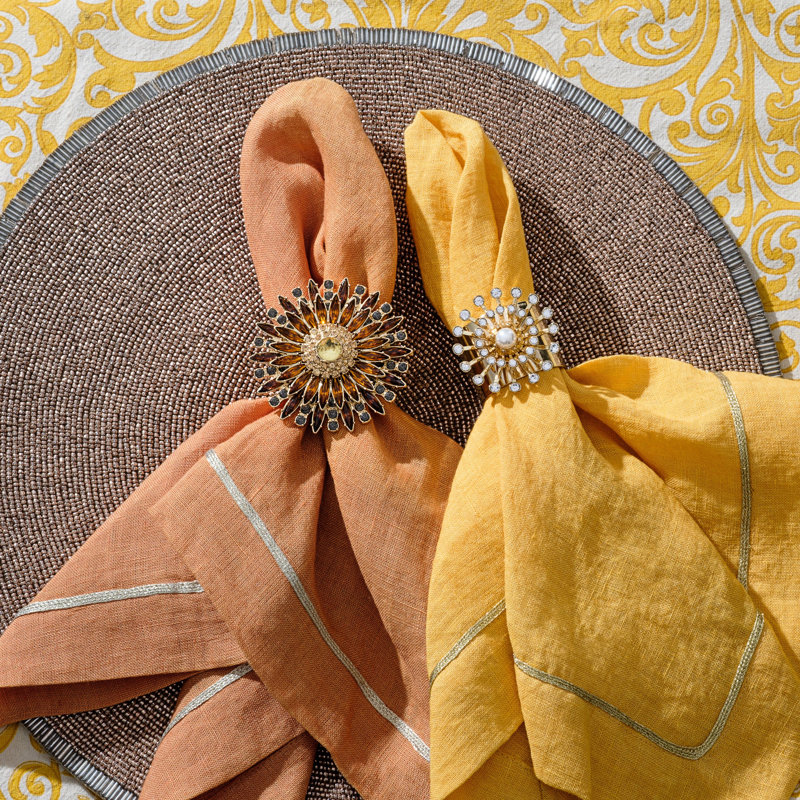 Jewel Flower Napkin Rings, Amber/Worn Gold