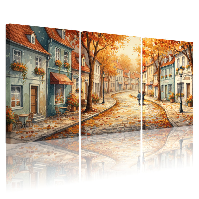Ensemble de 3 impressions d'art sur toile, paysage d'automne avec feuilles colorées, H 30 po x l 60 po
