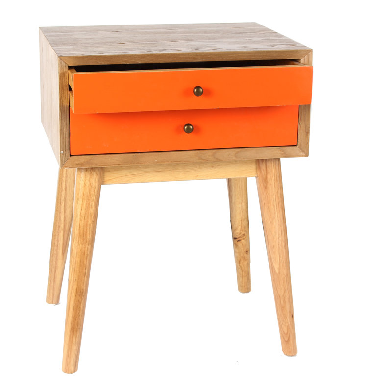 45.7cm W Solid Wood Bedside Table, Orange