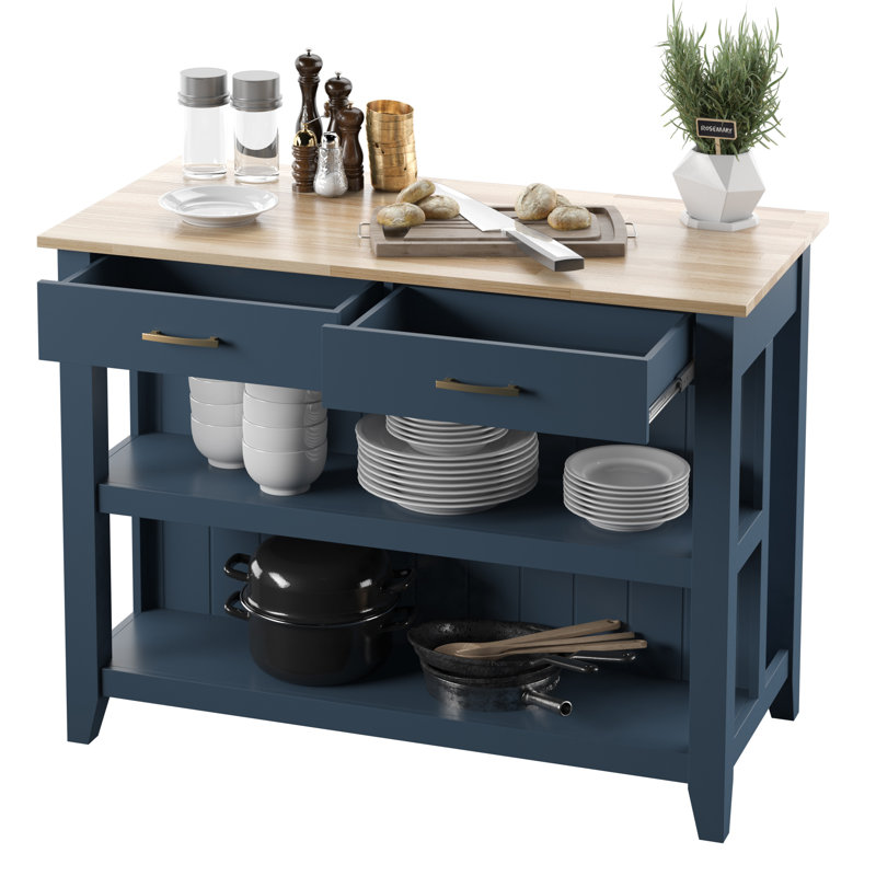 Spence Wood Kitchen Island, Fontana Blue