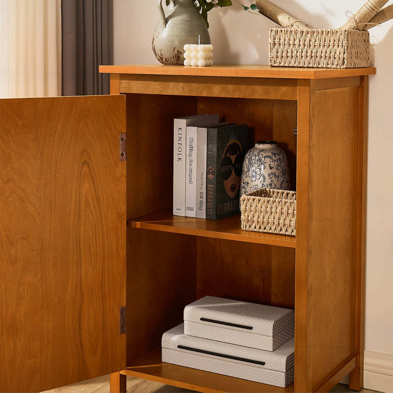 34.2 Inch Tall Mid Century Modern Floor Cabinet with Adjustable Shelf, Retro Storage for Entryway, Hallway, Living Room, Kitchen, and Bathroom, Walnut Finish