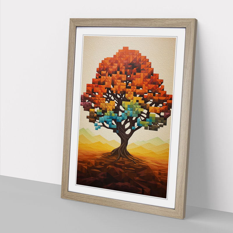 Oak Tree Geometric - Single Picture Frame Print on Wood, Oak, 46cm H x 34cm W x 2cm D