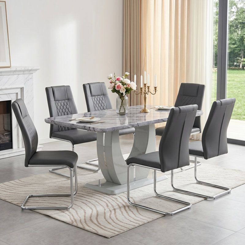 Ensemble de salle à manger 7 pièces Holloman, 7 pièces : table, 6 chaises, Gris foncé
