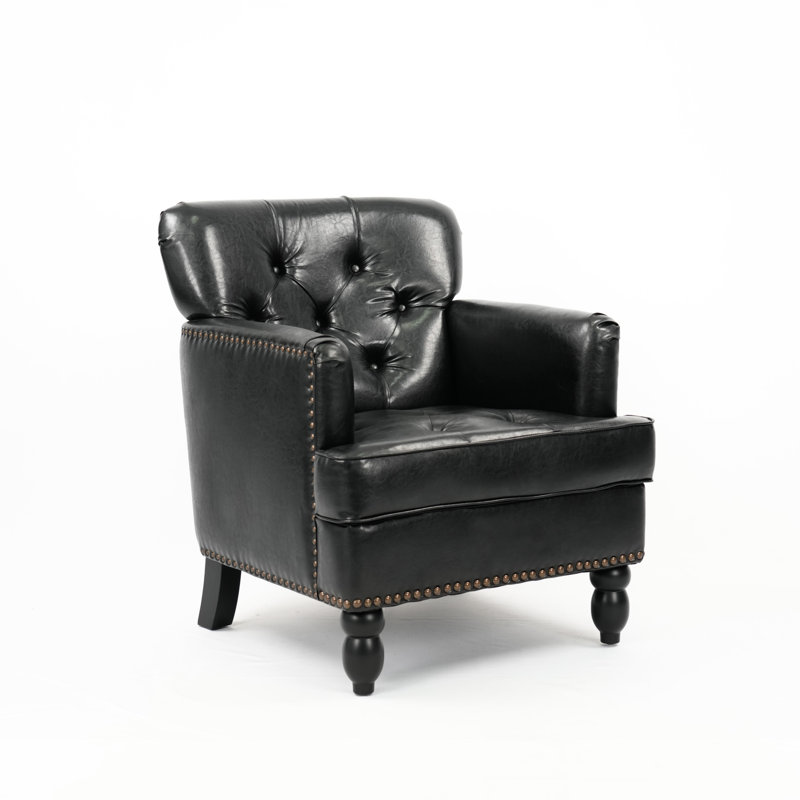 Comfortable Chair In Black With Base And Extra Padding Upholstered Soft Cushioning