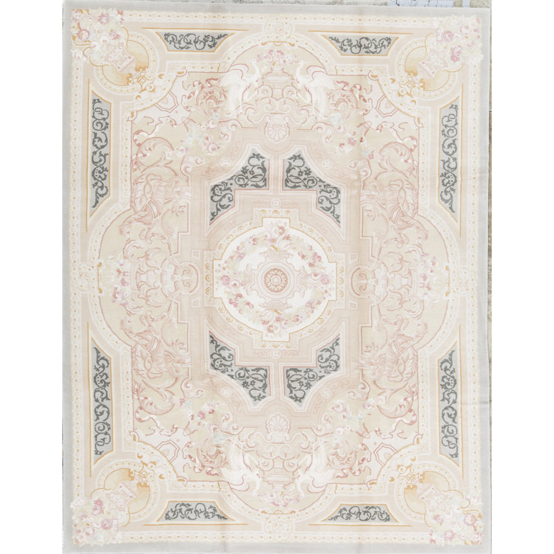 Tapis beige et vert noué à la main de haute qualité