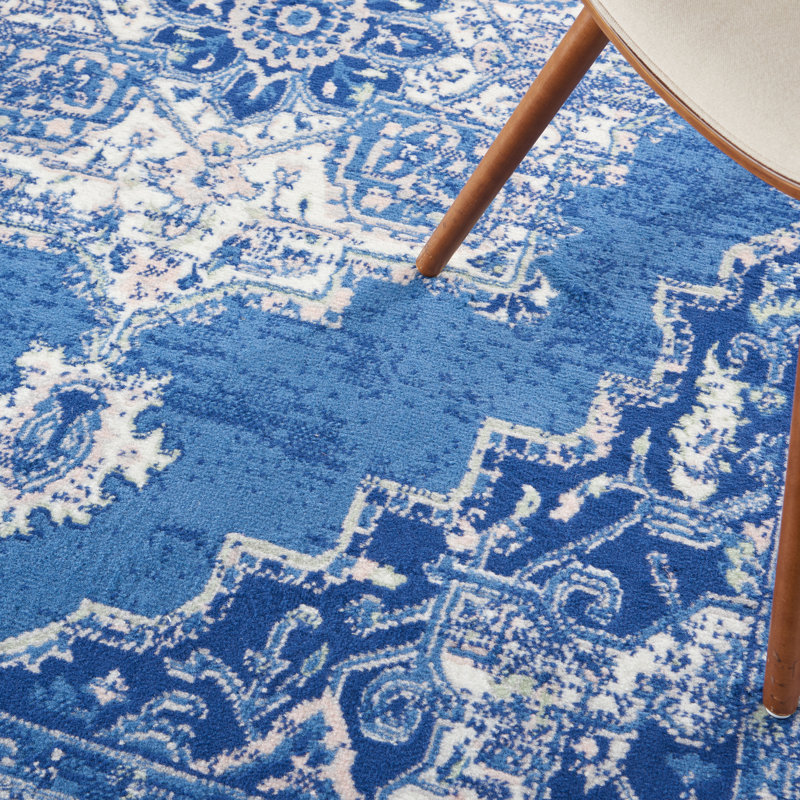 Tapis oriental bleu / ivoire / gris / rose, Rectangle 2 pi x 3 pi