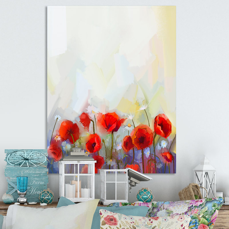 Abstrait coquelicot rouge - peinture, H 20 po x l 12 po x P 1 po, Toile tendue