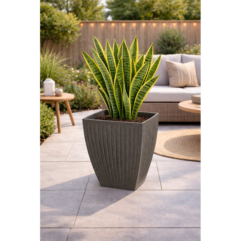 Latia 15.5" Square Tall Plastic Flower Planter Pot – Lightweight, Crack-Resistant, Indoor/Outdoor, Granite Graphite