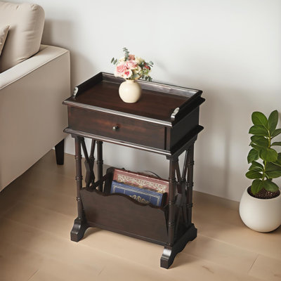 Akyra Solid Wood 1-Drawer End Table with Magazine Rack