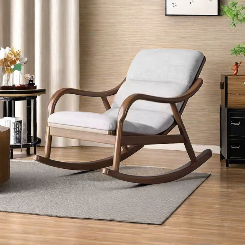 Nordic Chinese Solid Wood Rocking Chair Solid Wood Rocking Chair, Off-White
