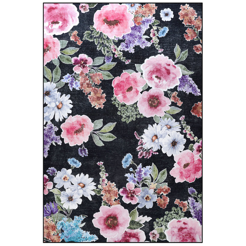 Large Flower Living Room Rug Washable Bedroom Rug Non-Slip Colorful Vintage Accent Floor Carpet For Home Decor