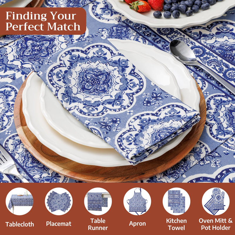 Maison d' Hermine Cloth Napkins Set of 4 100% Cotton Everyday Reusable Square Napkins Cloth Washable Dinner Party Wedding Restaurant Valentines Day Decorations Spring/Summer(Melodie Bleue , 20" x 20")