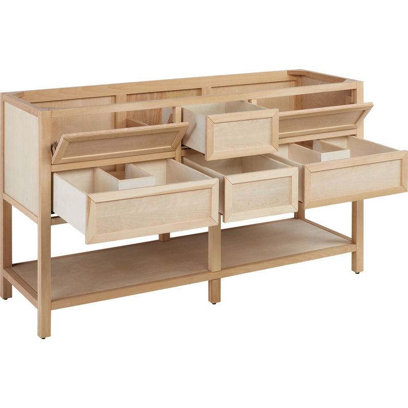 60" Robertson Double Bathroom Vanity Set with Rectangular Undermount Sinks, Feathered White Quartz, Single-Hole Centered