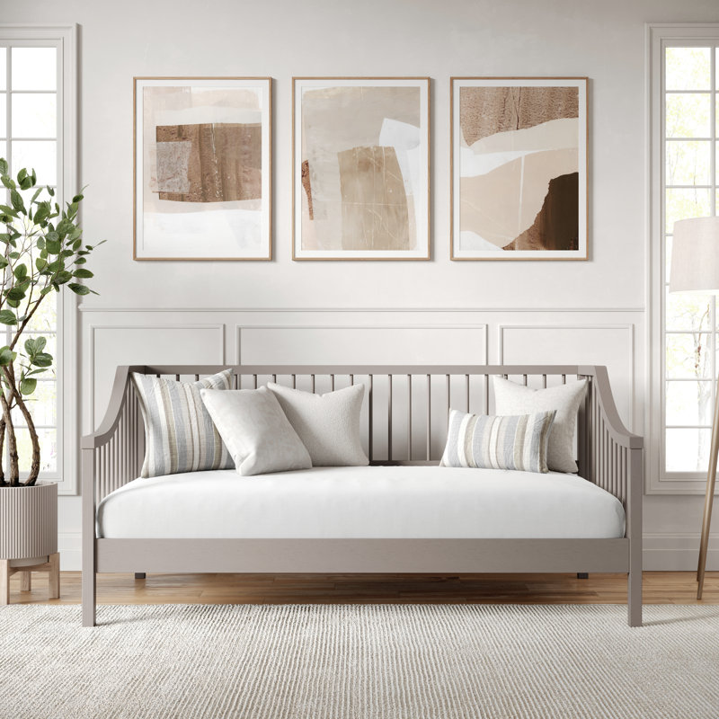 Martha Stewart Neely Wooden Platform Daybed With Spindles And Wood Slat Foundation, Gray