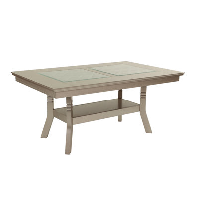 Dining Table Silver Finish Rubber Wood Center Glass Top 1pc Table w Shelve Dining Room Furniture