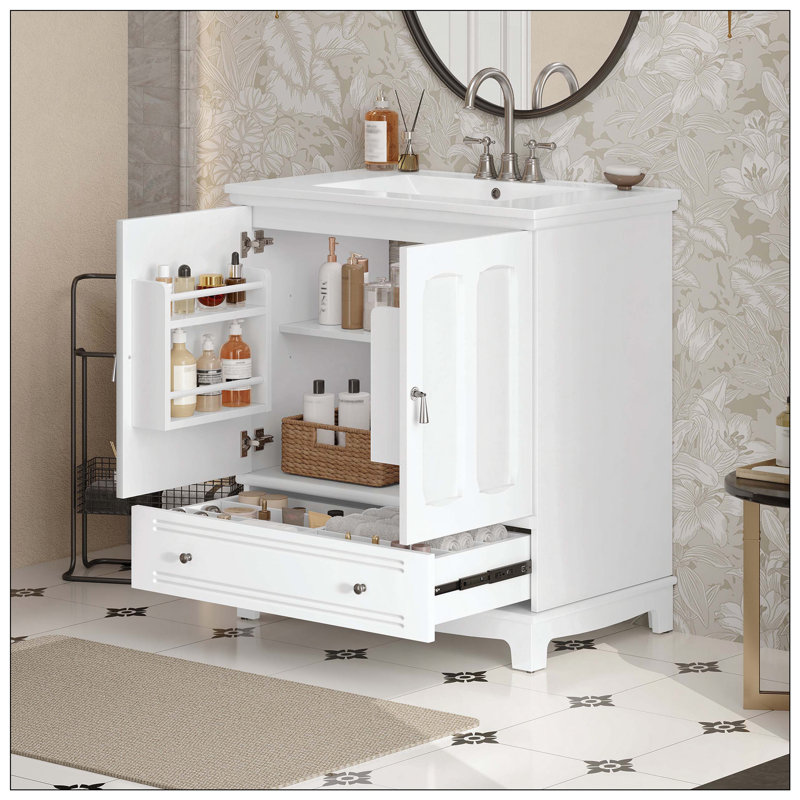 Meuble-lavabo de salle de bain en céramique, Blanc