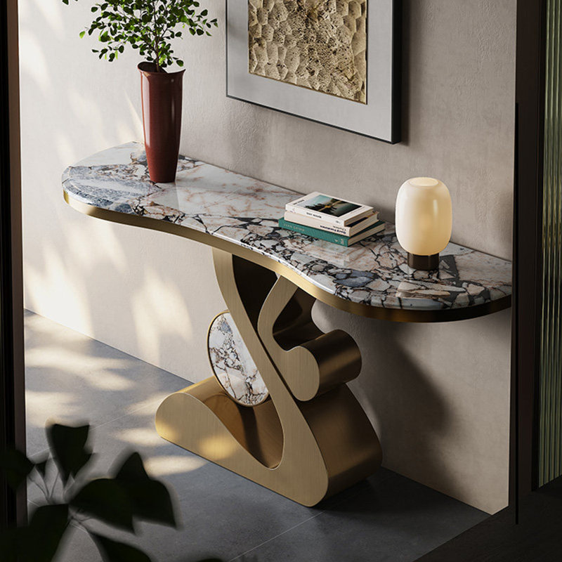 Console en pierre frittée de style italien, H 33,4 po x l 54,3 po x P 13,7 po