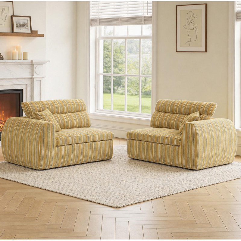 Canapé tissé à compression en chenille rayée, canapé compact à rangée droite avec éponge haute densité, canapé économiseur d'espace requis sans assemblage pour salon, appartement, bureau (rayure Bumblebee)