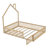 Wood Full Size House Platform Bed With Guardrail, Natural-1686660619