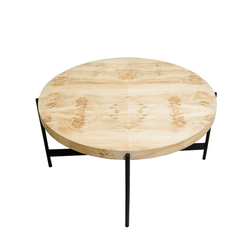 Table basse ronde 36 "en bois naturel et noir et fer
