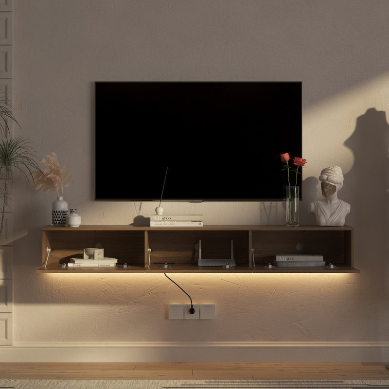 Space-saving Modern Wood Tv Stand, 67'' Wall Mounted Entertainment Center With Storage