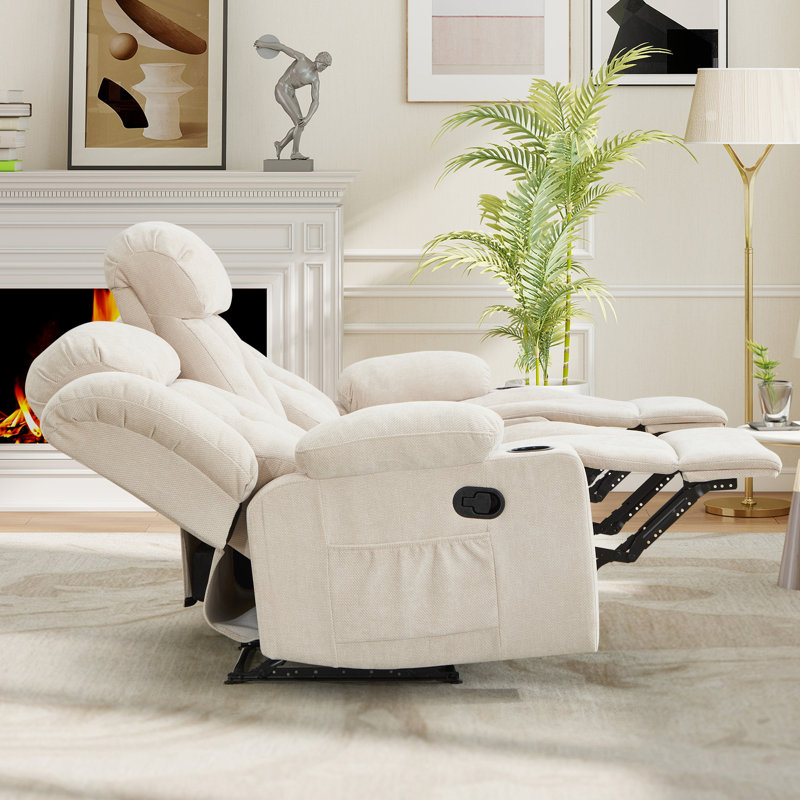 Canapé inclinable manuel de 74,04 pouces avec siège central fixe, Beige