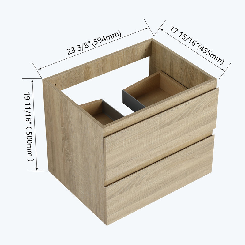 Base de meuble-lavabo simple mural 23,38 po seulement, Chêne clair