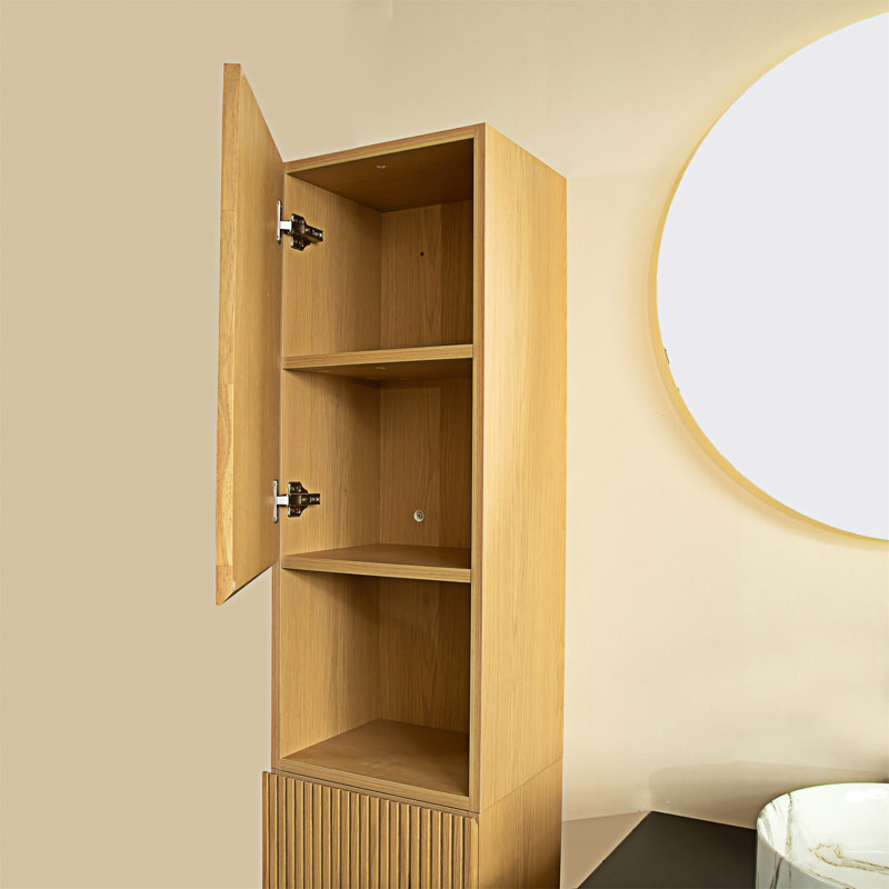 Tall Bathroom Wall Mounted Storage Cabinet, Golden Oak