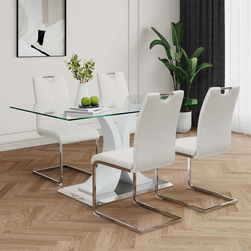 Ensemble de tables de salle à manger Modern Modern, 5, H 29,9 po x L 63 po x l 35,4 po, Blanc