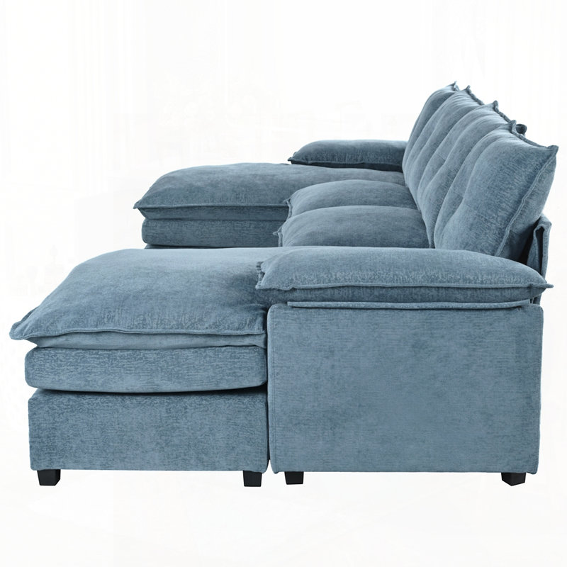 Canapé modulaire confortable en U en chenille pour espaces variés, Bleu