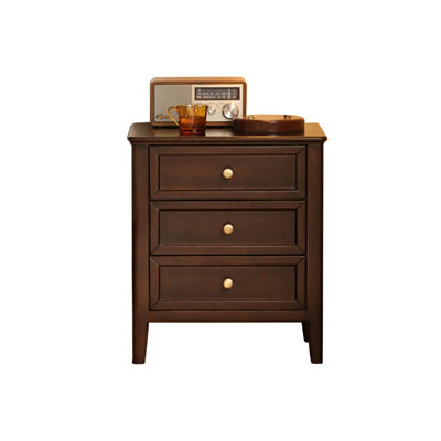 Dark-walnut Solid Wood + 3 drawers Nightstand