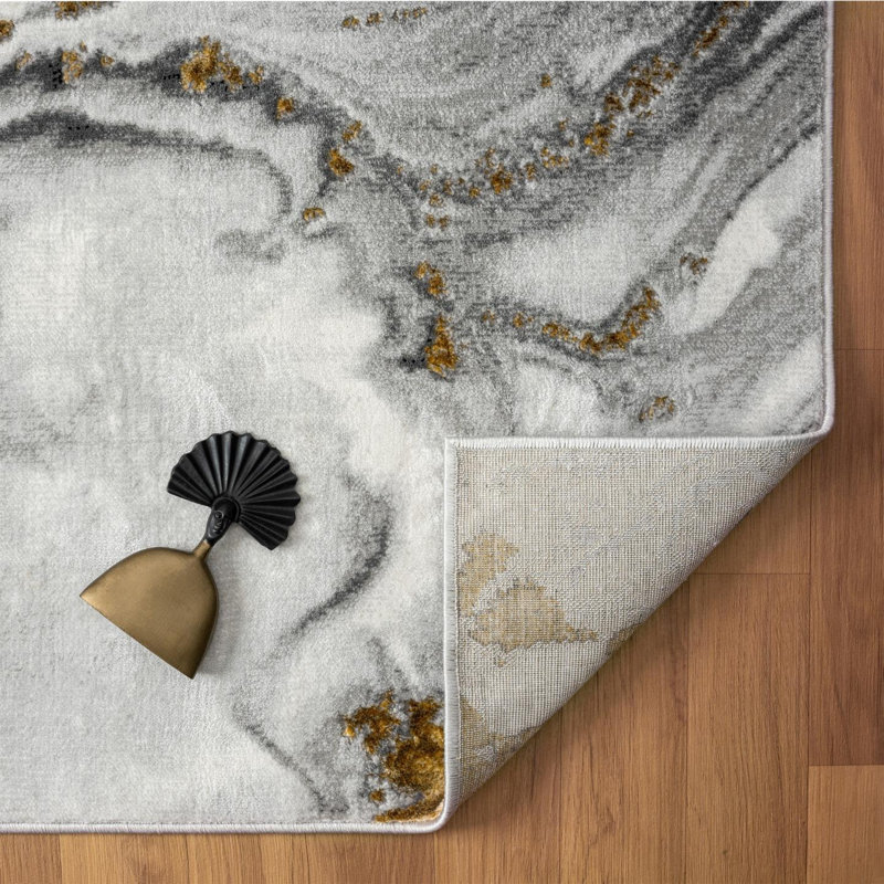 Ranheid Gray Marble Area Rug, Rectangle 2' x 3'