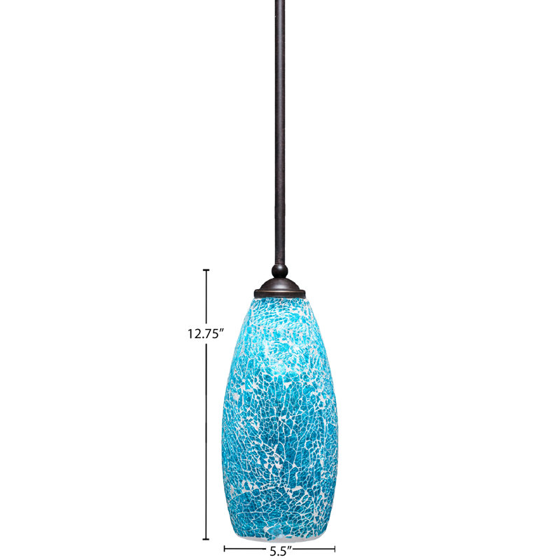 Mini-luminaire suspendu Zilo avec verre fusion, H 12,75 po x l 5,5 po, Turquoise, Granit foncé