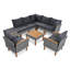 Ensemble de meubles de patio en rotin 9 pièces, ensemble de conversation extérieur avec pieds en bois d'acacia et plateau de table, ensemble de canapé modulaire en rotin avec table basse, coussin lavable, gris