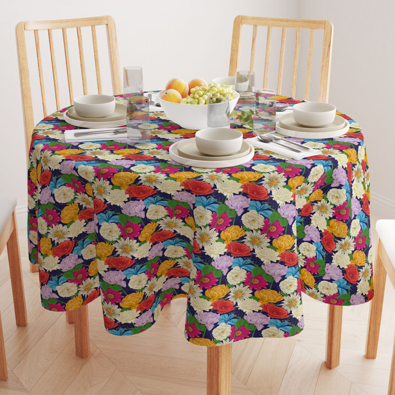 Maxton Bouquet Tablecloth, 114" L x 114" W, Navy