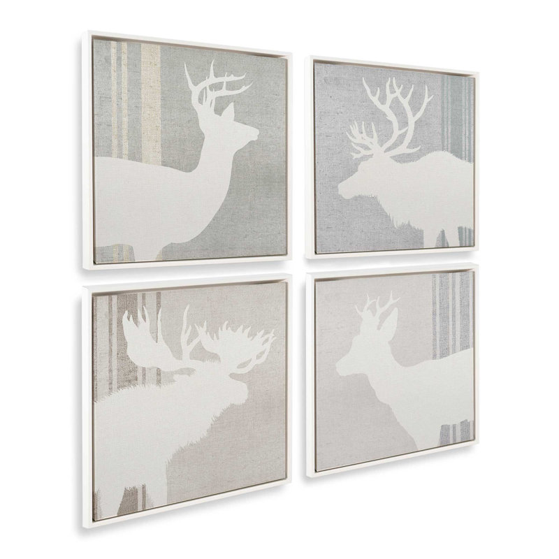Antlered Silhouettes Set of 4, 33" H x 132" W, Opaque White Floater Framed