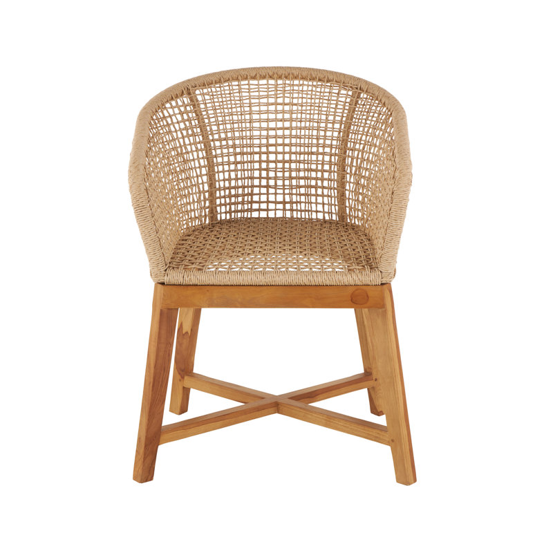 Cole And Grey Plastic Rattan Handmade Woven Rounded Living Room Light Brown Accent Chair With Teak Frame