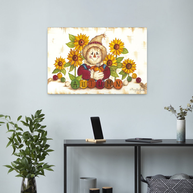 Automne épouvantail abstrait tournesol, H 16 po x l 24 po